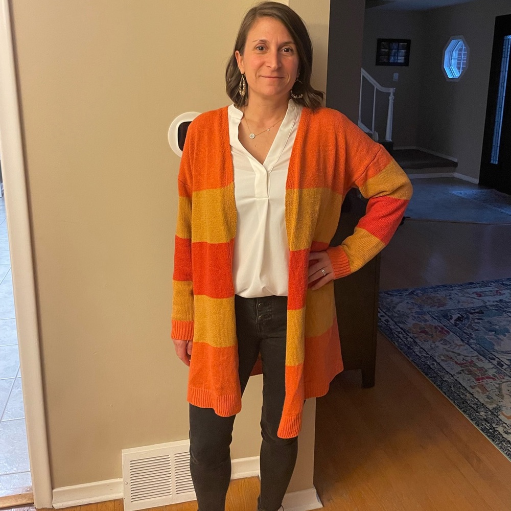 Striped fall color cardigan sweater